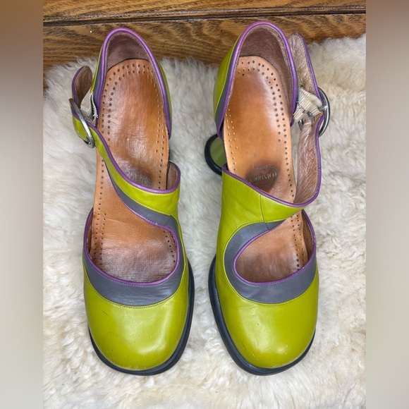 John Fluevog Mini Elif Size 9.5 Mary Jane Heels Olive/Gray/Purple DISCONTINUED - Picture 14 of 14